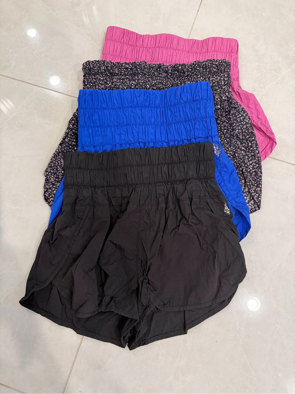 Women’s Free People - High-Waist Smocked Shorts - Black, Blue, Pink, Floral